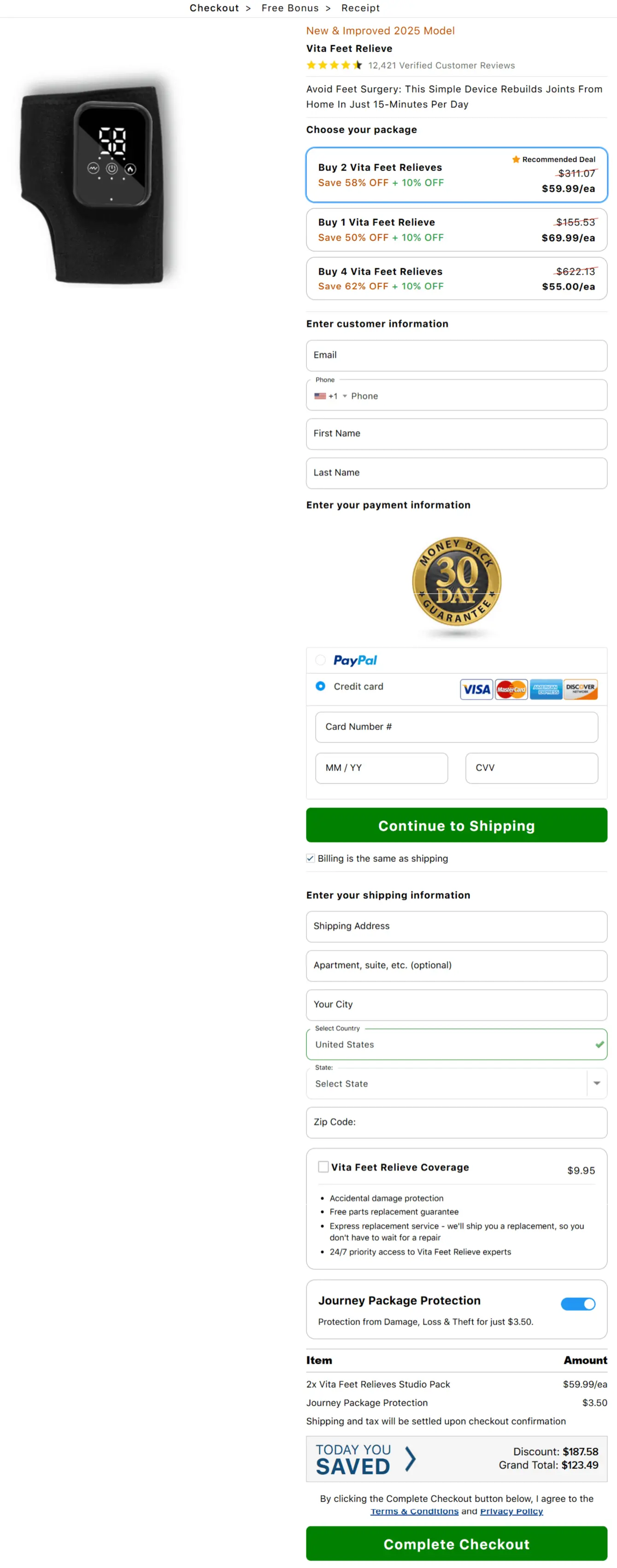 Vita Feet Relief secure checkout page